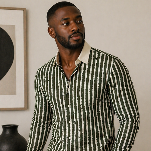 Green Bengal Brush Stripe Shirt
