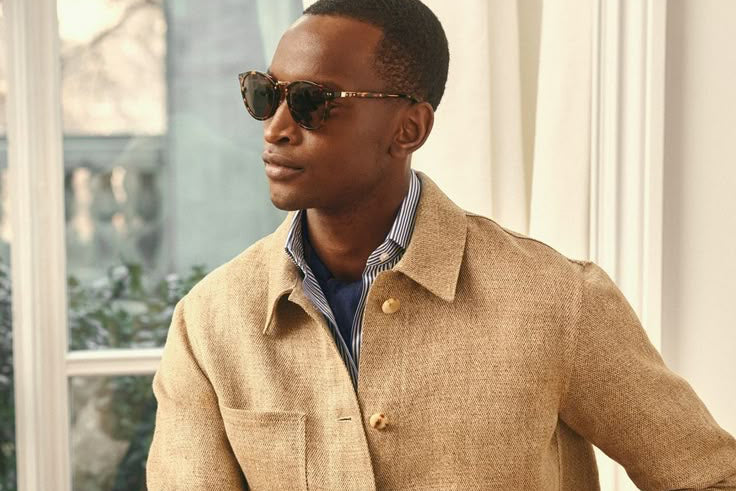 Man wearing a beige Shacket