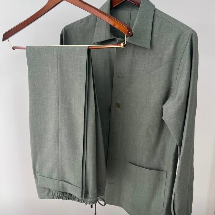 Green light weight unstructured jacket and pants 